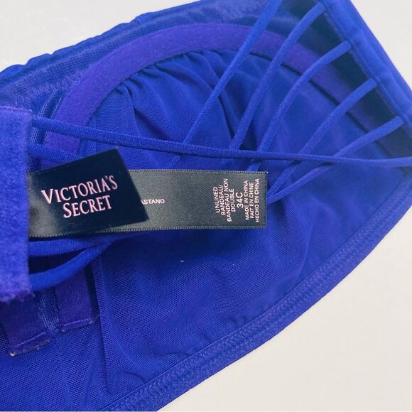 Victoria's Secret UnlinedBandeau Bra Underwired Strapless Caged Back Sz 34C Blue - Picture 8 of 10